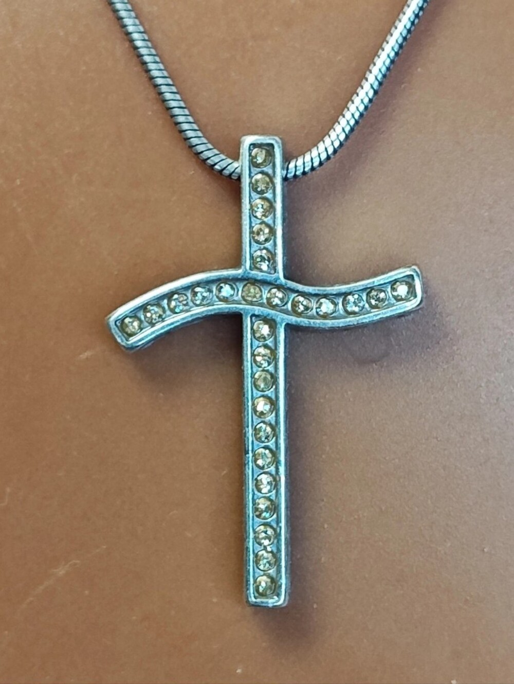 Brighton Secret Of Love Crystal Cross Pendant Necklace Silver Plated Chain 16"